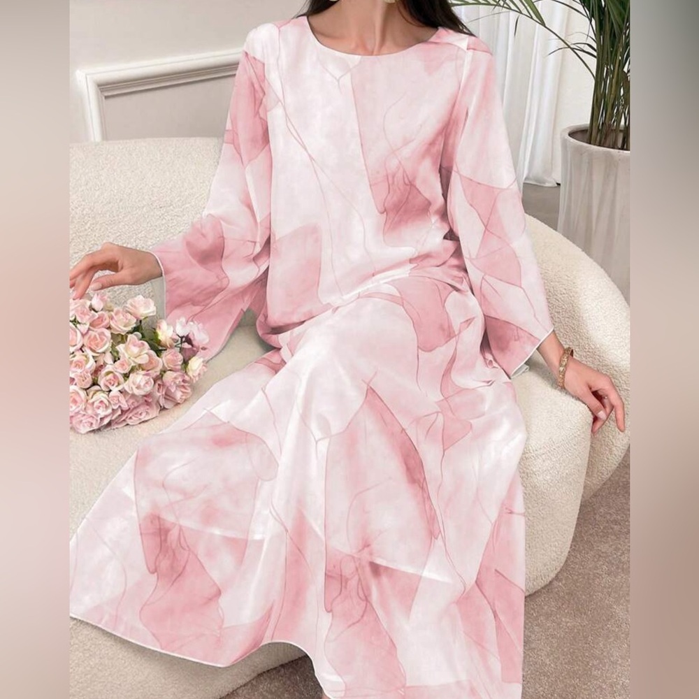 Elegant Pink Flowing Kaftan Dress